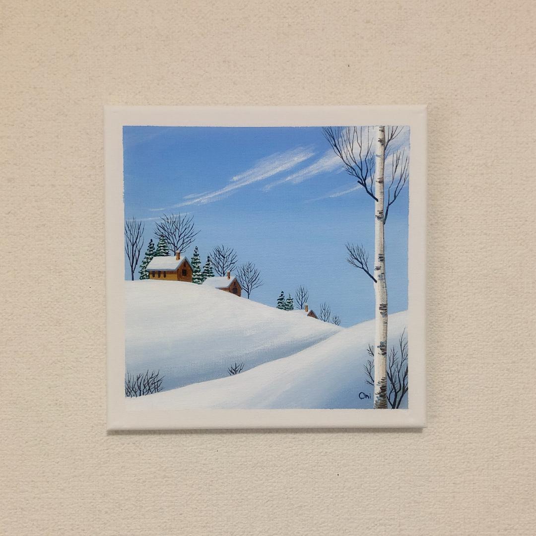 アクリル画　原画　「冬の晴れた日」　25cm角　キャンバス