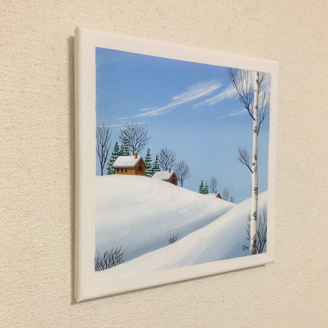 アクリル画　原画　「冬の晴れた日」　25cm角　キャンバス