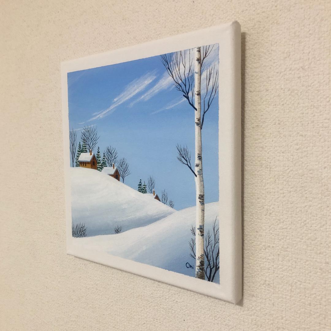 アクリル画　原画　「冬の晴れた日」　25cm角　キャンバス