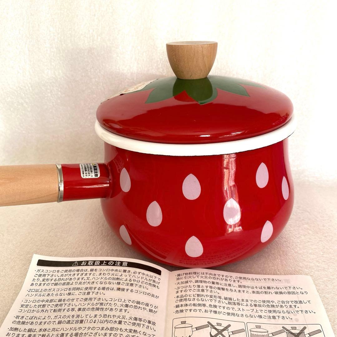 ユーカンパニー　レトロ ポップ いちご柄ホーロー製　片手鍋 両手鍋セット