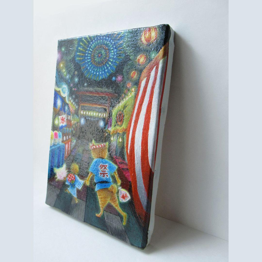 ［匿名で配送］一点もの 猫 茶トラ 祭 油絵 油彩 絵