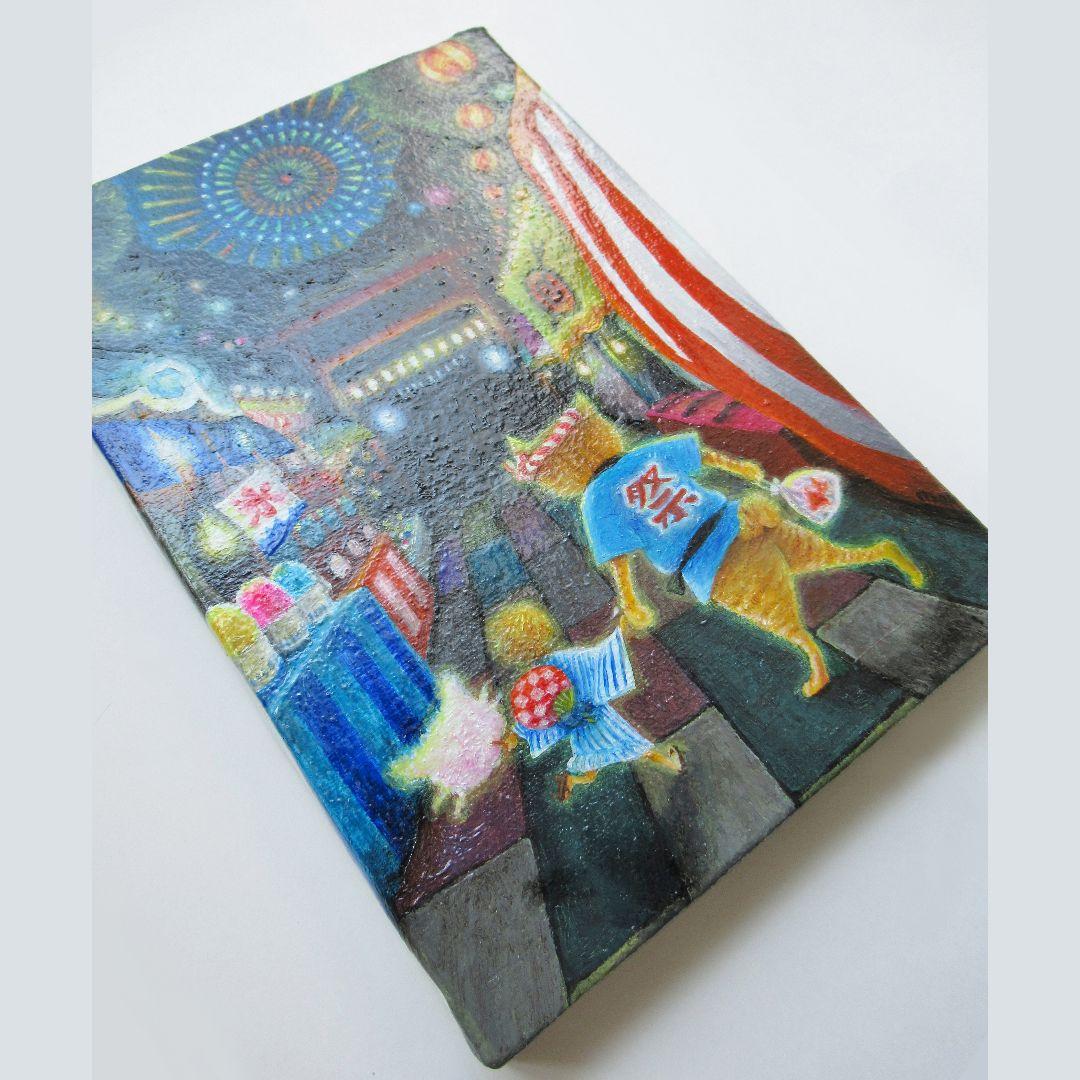 ［匿名で配送］一点もの 猫 茶トラ 祭 油絵 油彩 絵