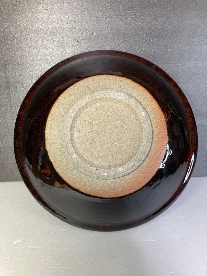 宗像亮一　会津本郷焼　飴釉白流鉢　民藝　大鉢　大皿