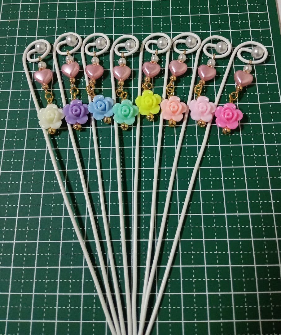 ガーデンピック☆ゆらゆらピック☆カラフルお花と雫☆7本☆ガーデニング雑貨☆多肉❺