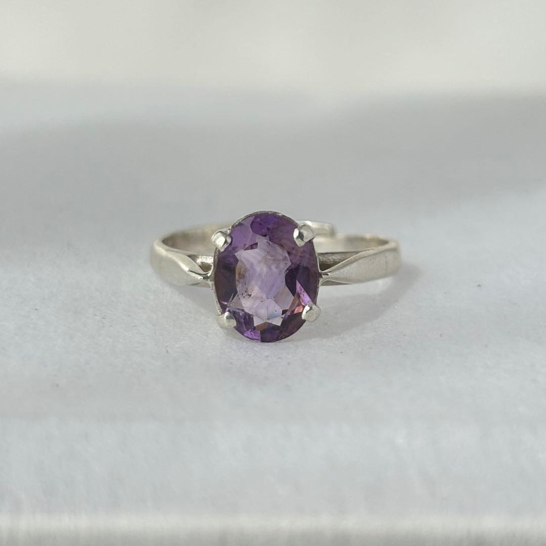 天然アメジスト 淡紫クリア 一点物 SV925リング フリーサイズ19号