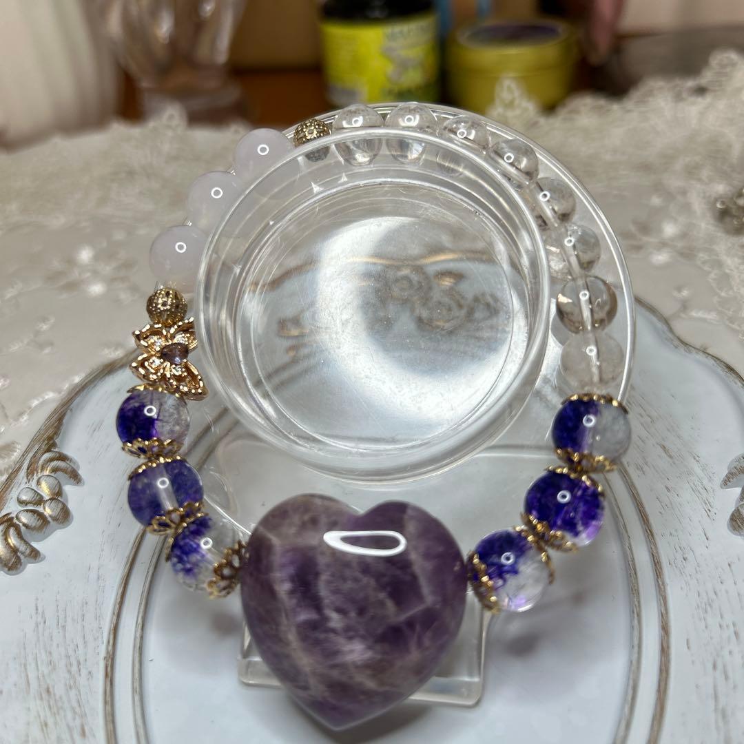 スノーフレークアメジストハートブレスレット