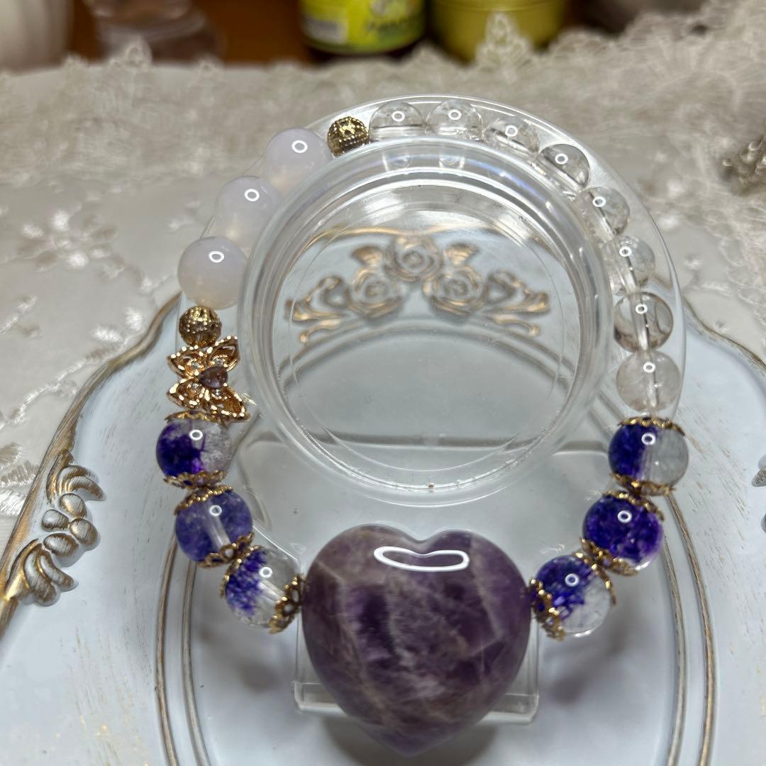 スノーフレークアメジストハートブレスレット