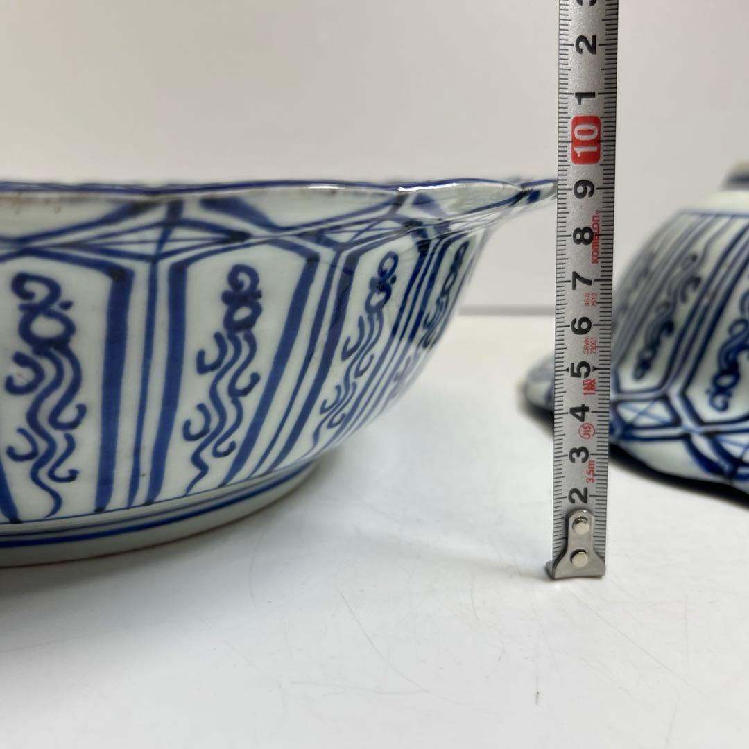 古伊万里　嘉永染付大鉢2枚　木箱付　幅約32/33㎝　東Y8-0408②タトオ