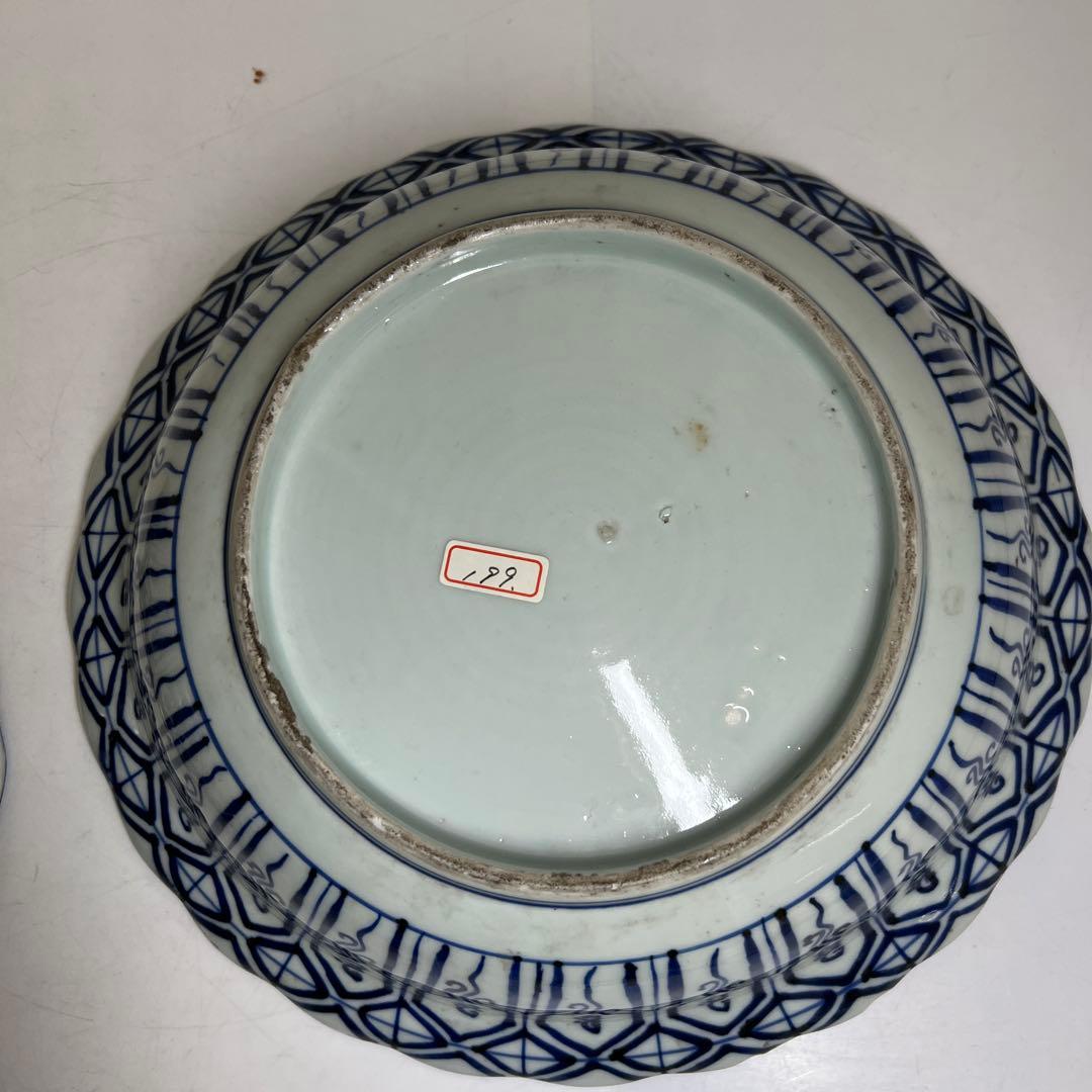 古伊万里　嘉永染付大鉢2枚　木箱付　幅約32/33㎝　東Y8-0408②タトオ