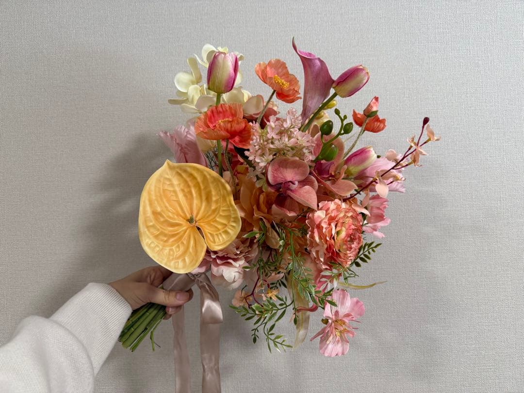 アーティフィシャルフラワーブーケ　ブートニア　セット【花瓶立て付き】