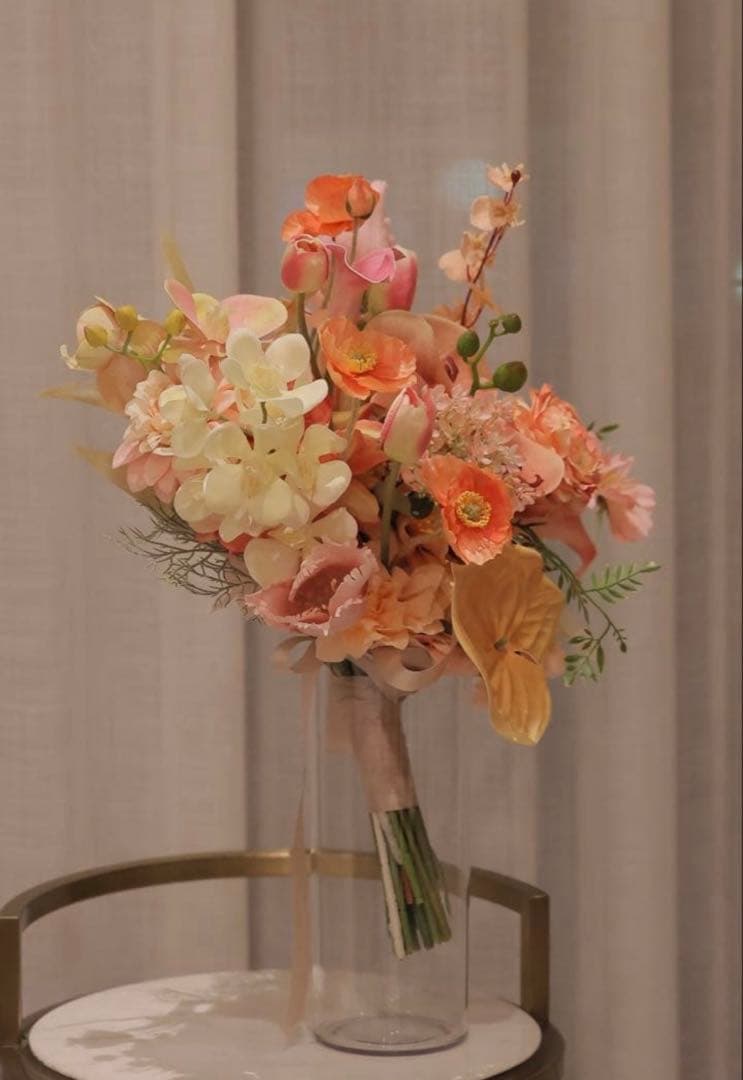 アーティフィシャルフラワーブーケ　ブートニア　セット【花瓶立て付き】