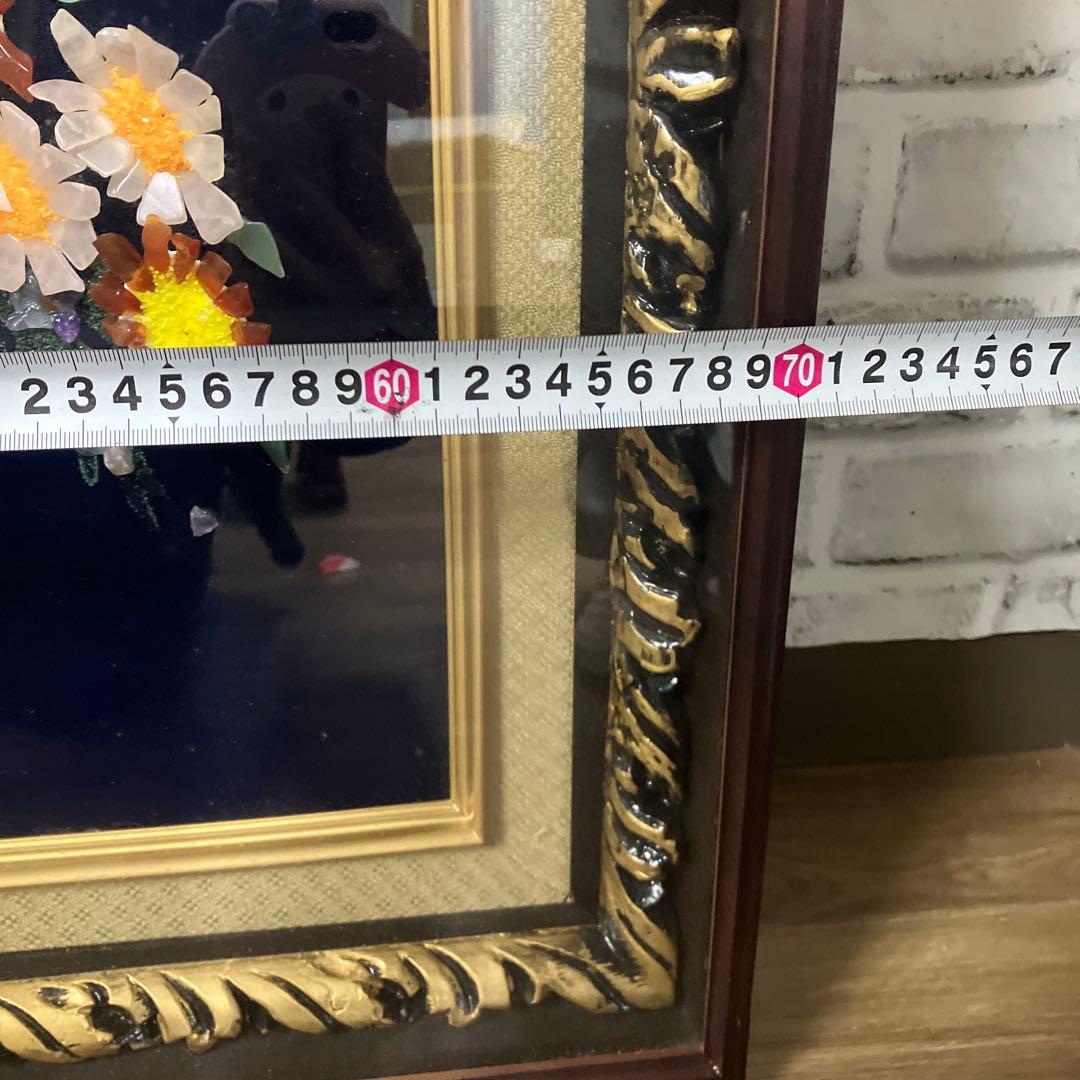 【極美品】天然石 宝石画 ストーンアート 花瓶の花 額装 立体 縁起物 華やか