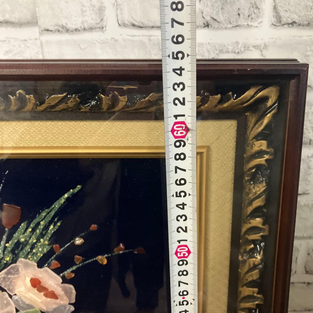 【極美品】天然石 宝石画 ストーンアート 花瓶の花 額装 立体 縁起物 華やか