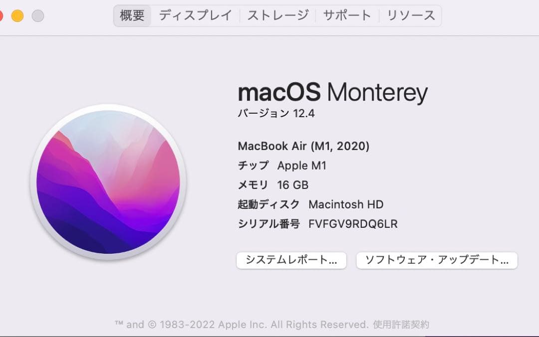 【Apple】MacBookAir M1 2020 256GB 16GB