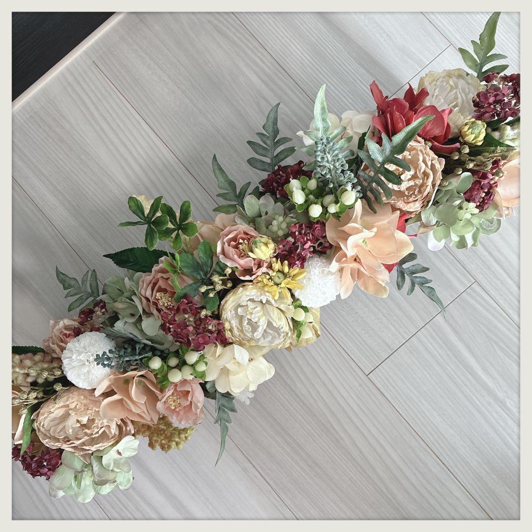 アイアン花器付き　アーティフィシャルフラワーアレンジメント　春色ミックス