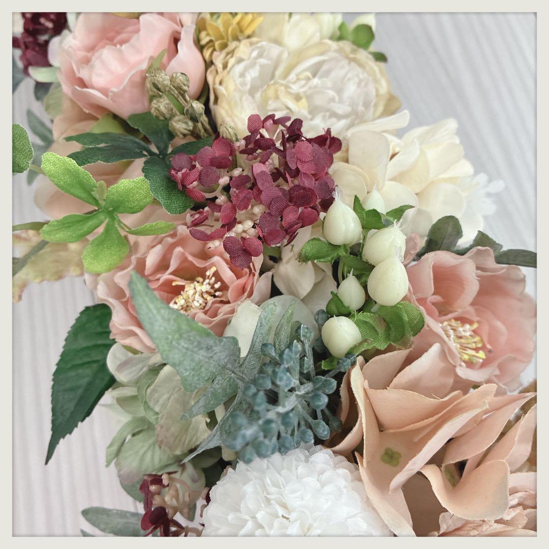 アイアン花器付き　アーティフィシャルフラワーアレンジメント　春色ミックス