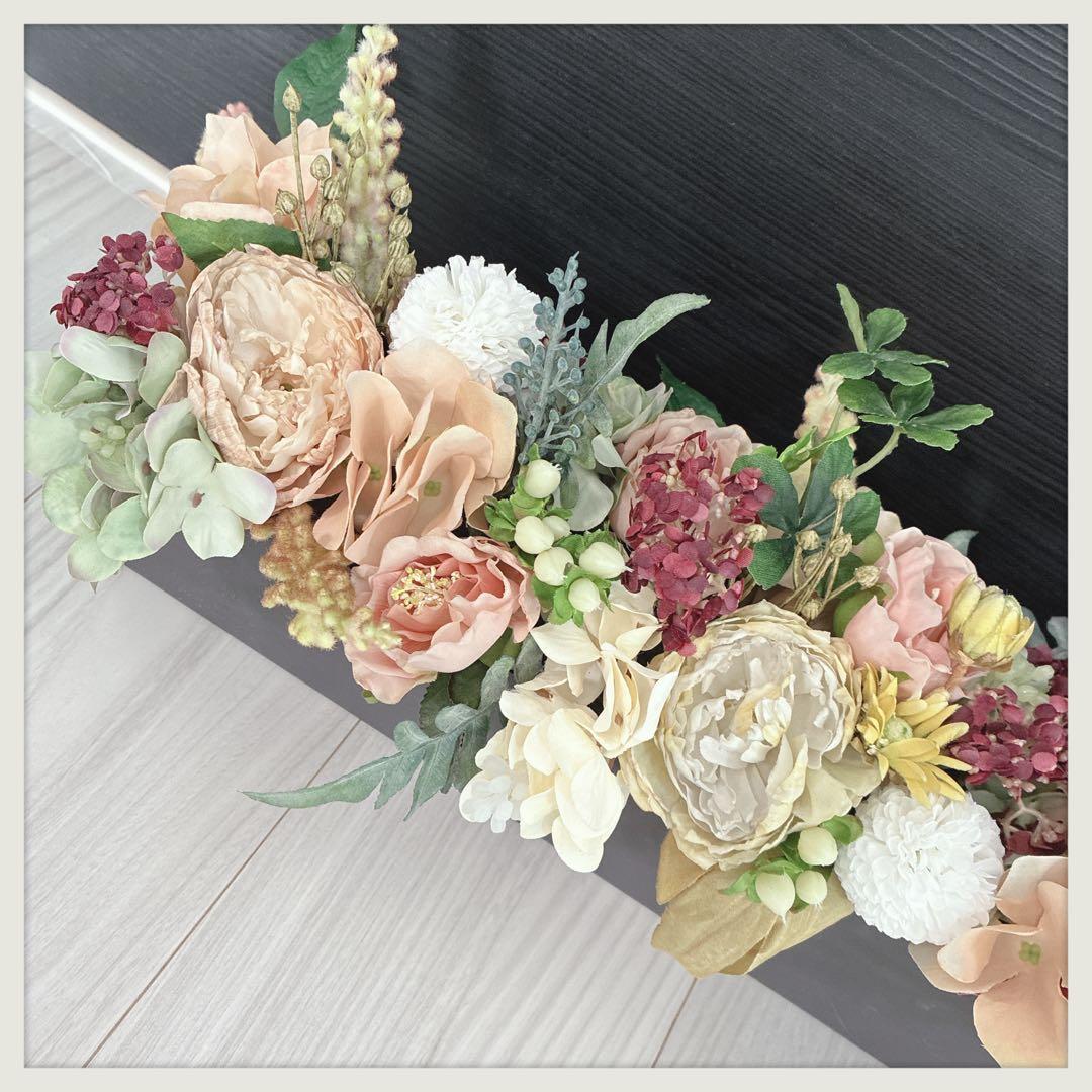 アイアン花器付き　アーティフィシャルフラワーアレンジメント　春色ミックス