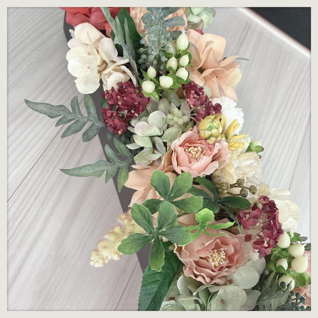 アイアン花器付き　アーティフィシャルフラワーアレンジメント　春色ミックス