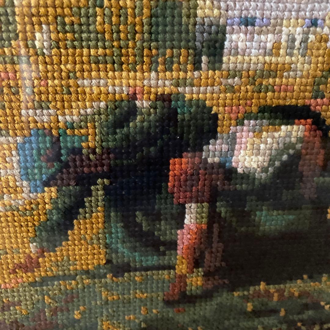 手刺繍　ミレー名画「落穂拾い」額縁入り