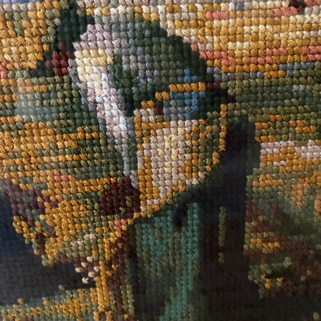 手刺繍　ミレー名画「落穂拾い」額縁入り