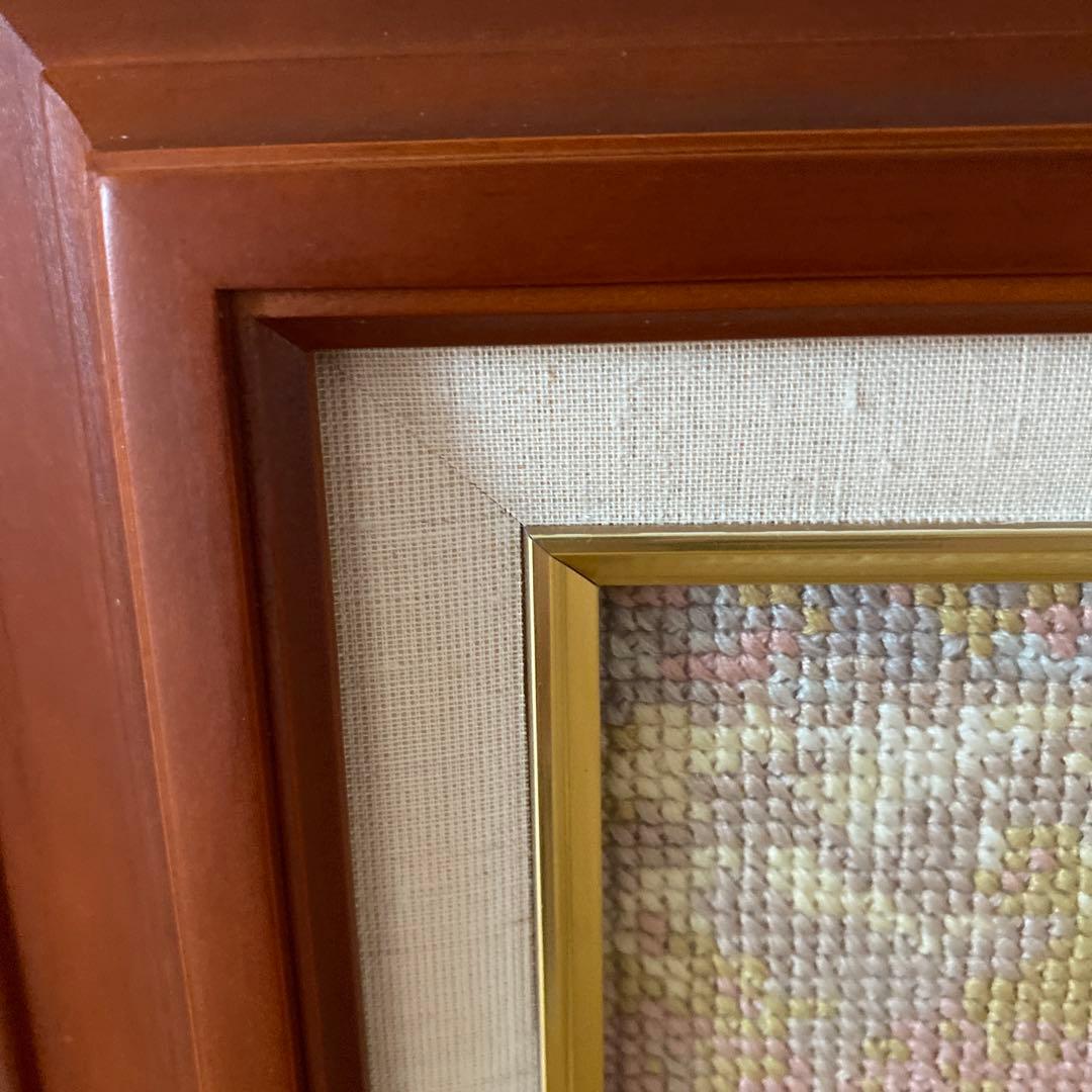 手刺繍　ミレー名画「落穂拾い」額縁入り