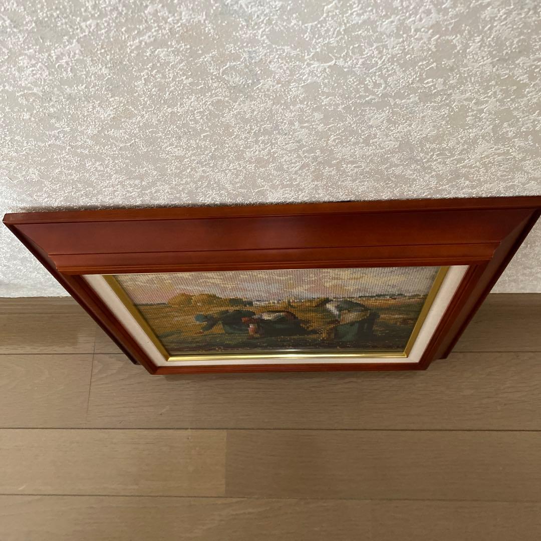 手刺繍　ミレー名画「落穂拾い」額縁入り