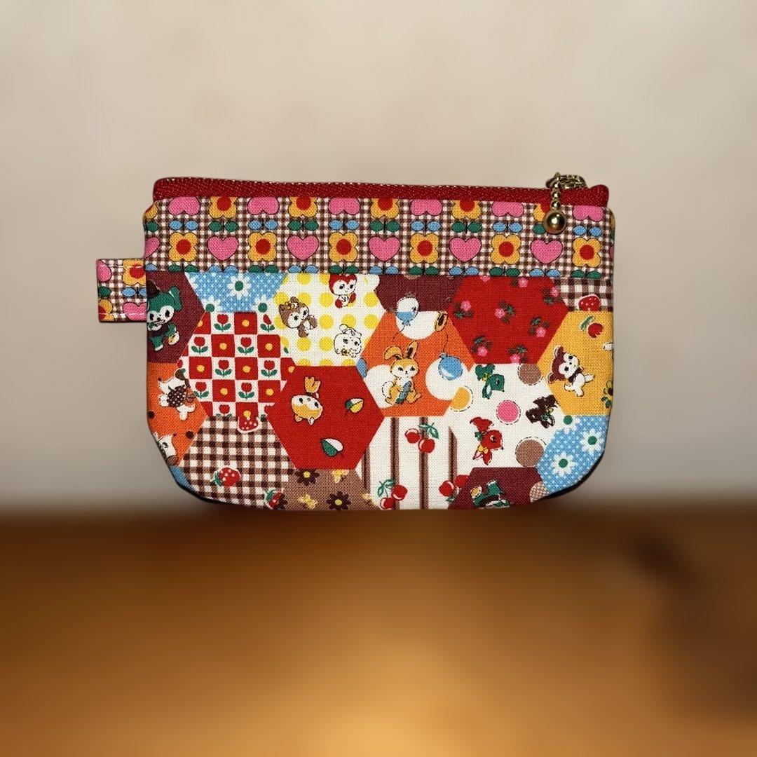 ★423★プチハニー＊ヘキサゴン柄〈茶〉12㌢フラットポーチ＊ハンドメイド