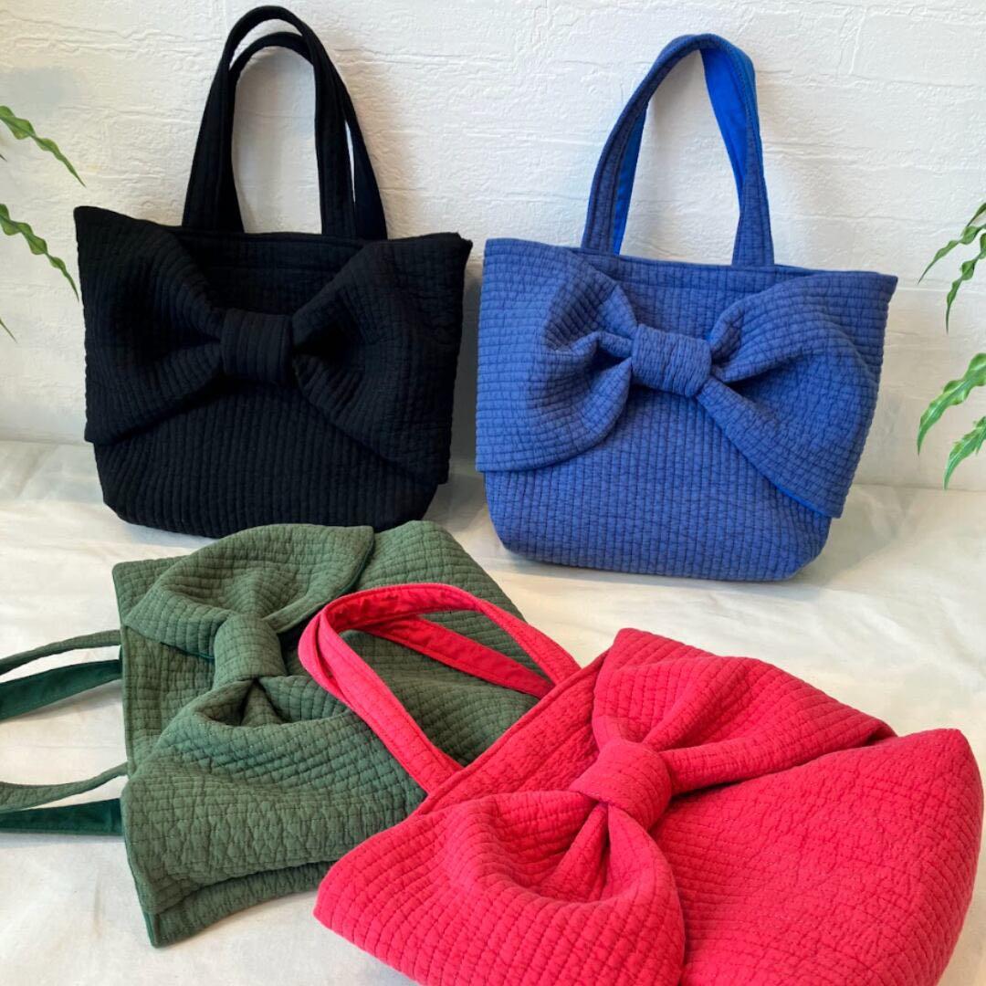 リボンヌビバッグ仕切り付き　イブルバッグ　ブルー　韓国ヌビバッグ　多機能大容量