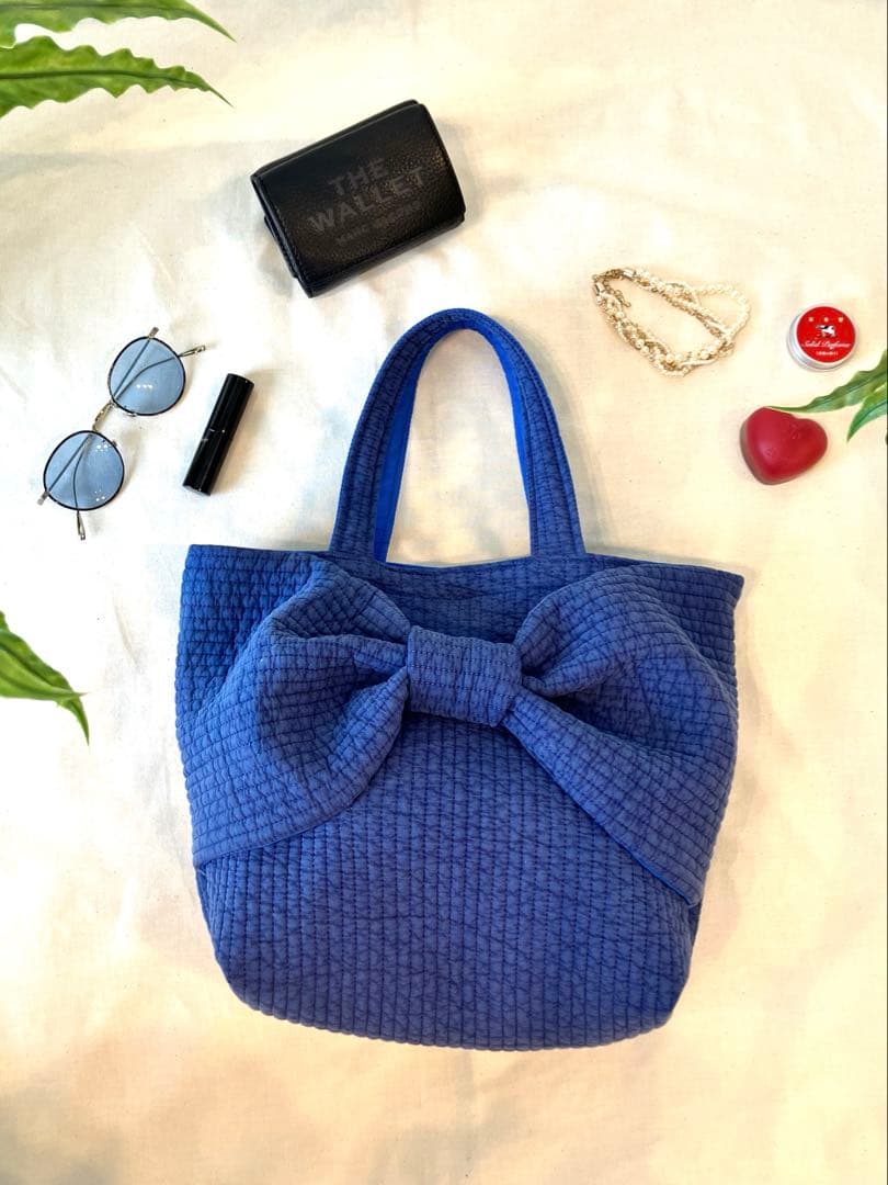 リボンヌビバッグ仕切り付き　イブルバッグ　ブルー　韓国ヌビバッグ　多機能大容量