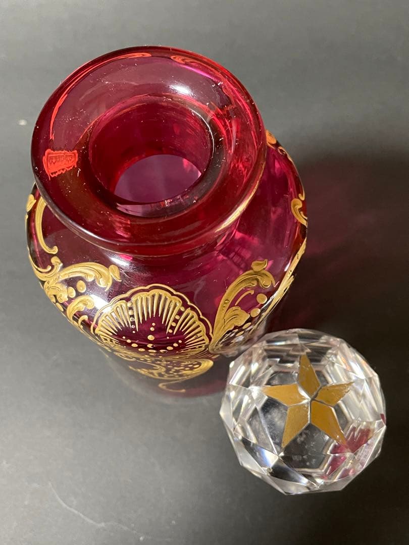 オールドバカラ金彩赤硝子大型香水瓶　希少