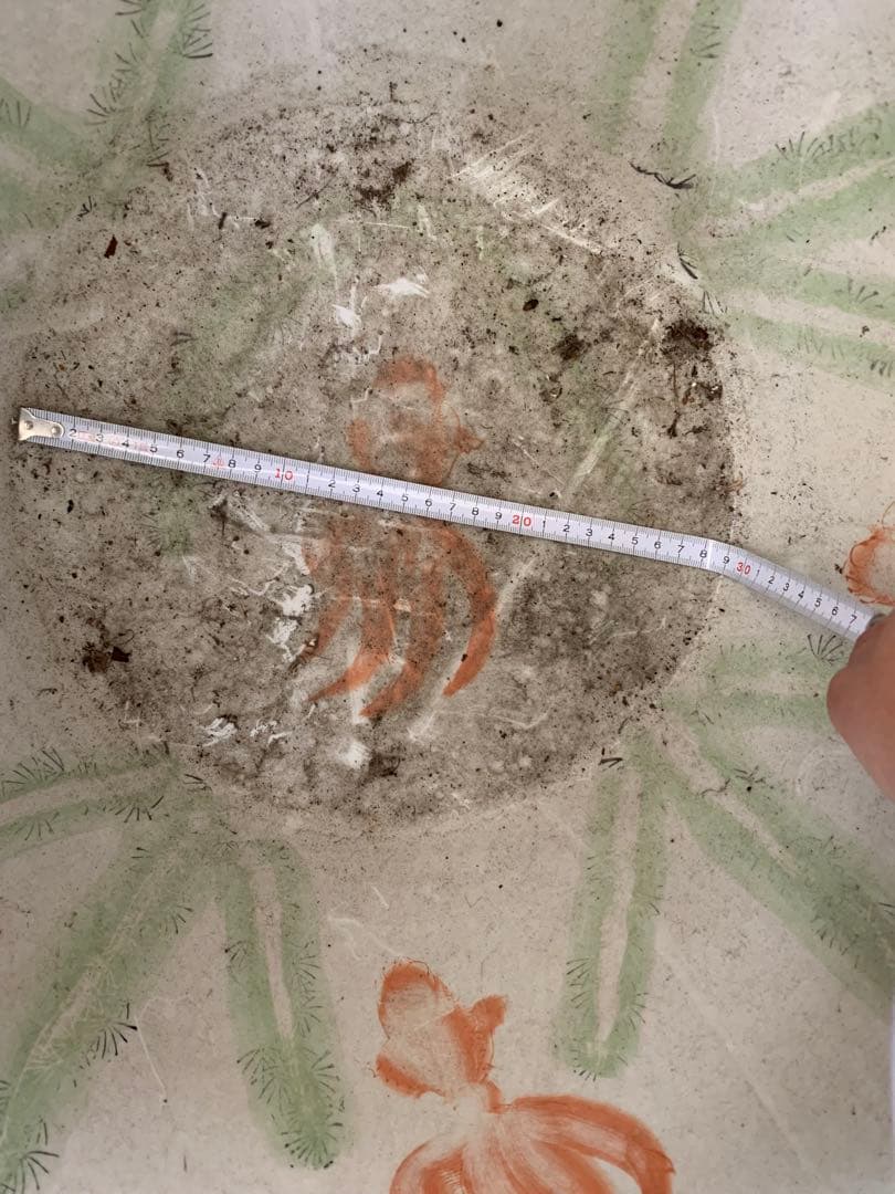 大きめの陶器製水鉢 花と鳥の絵柄