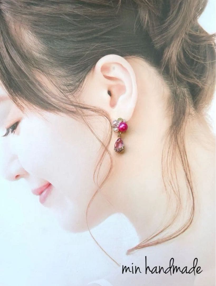 パープル系　ビジュー　ピアス　ハンドメイド　イヤリング変更可能