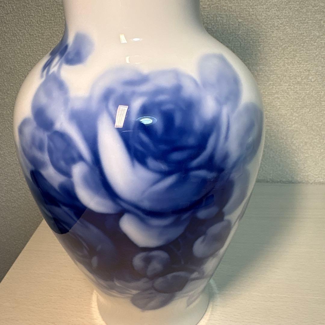 大きい　高さ28cm 大倉陶園 OKURA ブルーローズ 金彩 フラワーベース