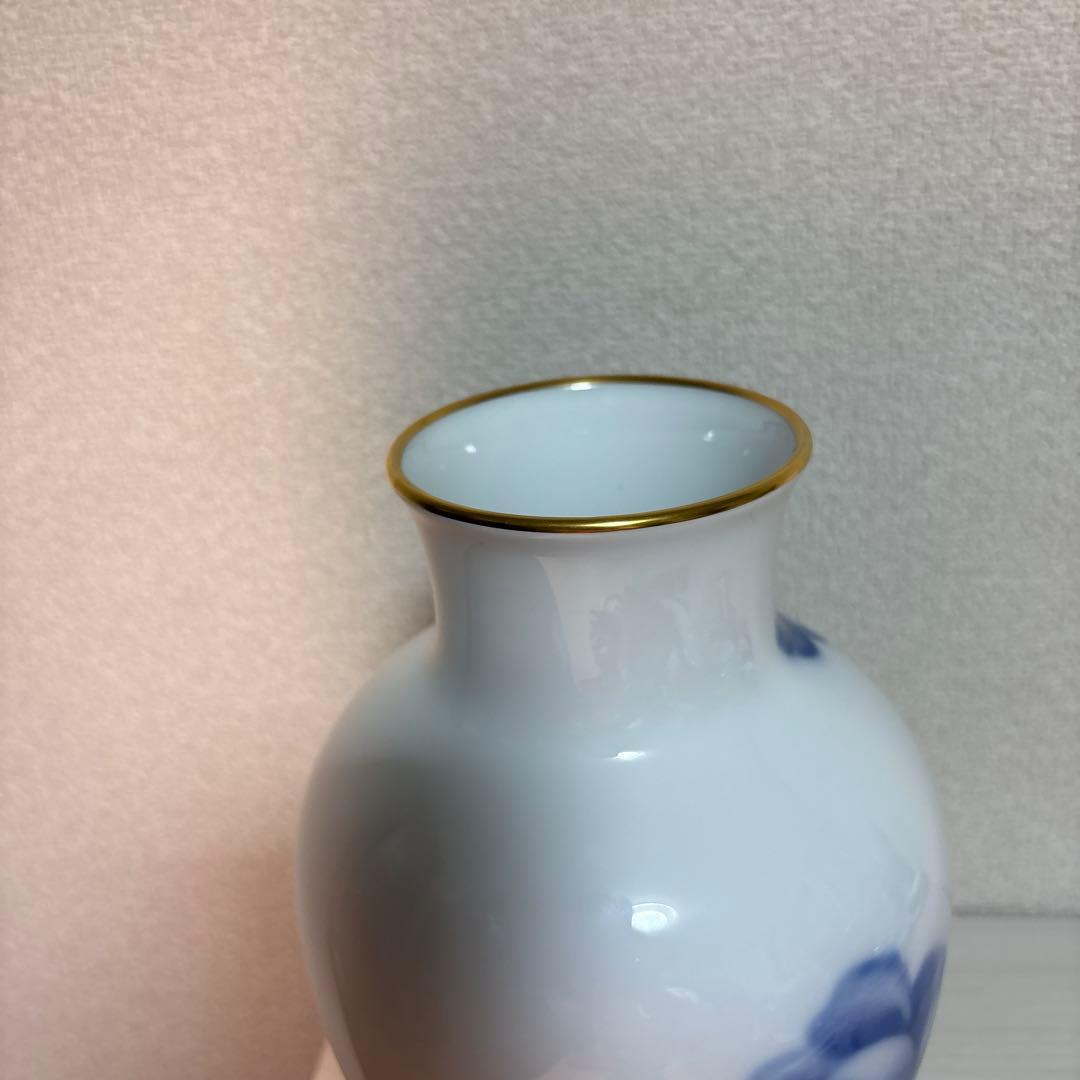 大きい　高さ28cm 大倉陶園 OKURA ブルーローズ 金彩 フラワーベース