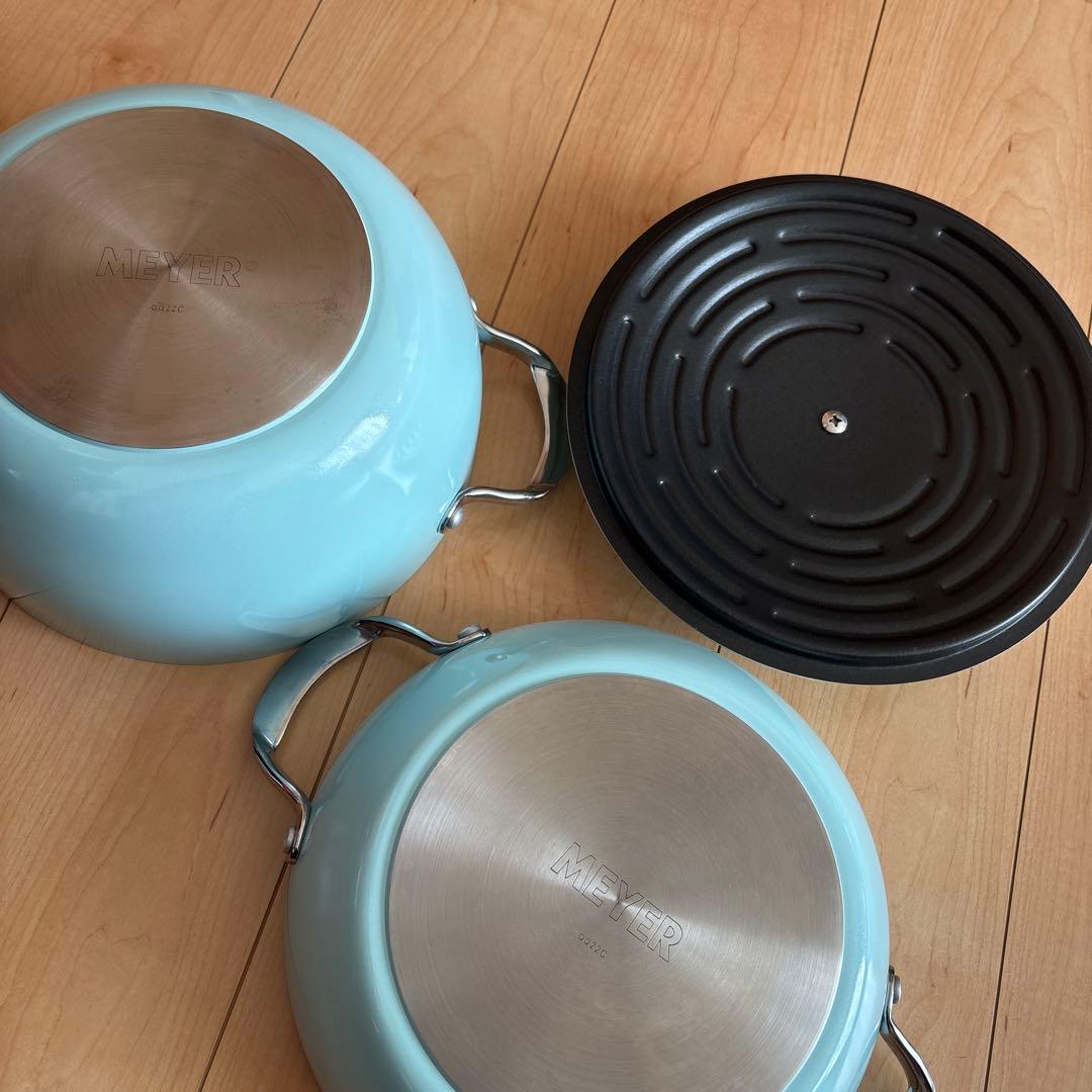 【美品】 マイヤー 両手鍋 ライトポット セット 24cm ブルー