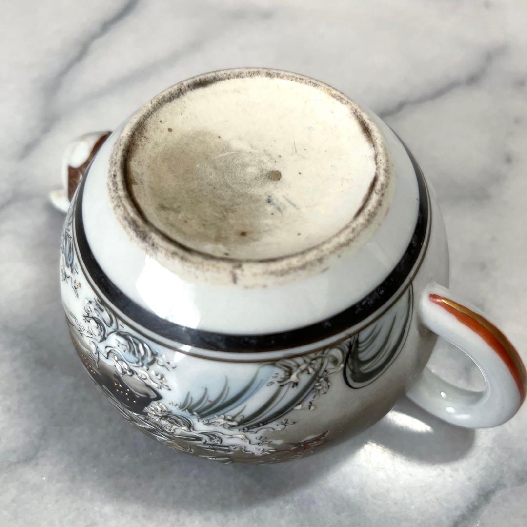 骨董／古美術品 九谷焼 青粒 玉峰画　富士 龍絵　茶器　急須