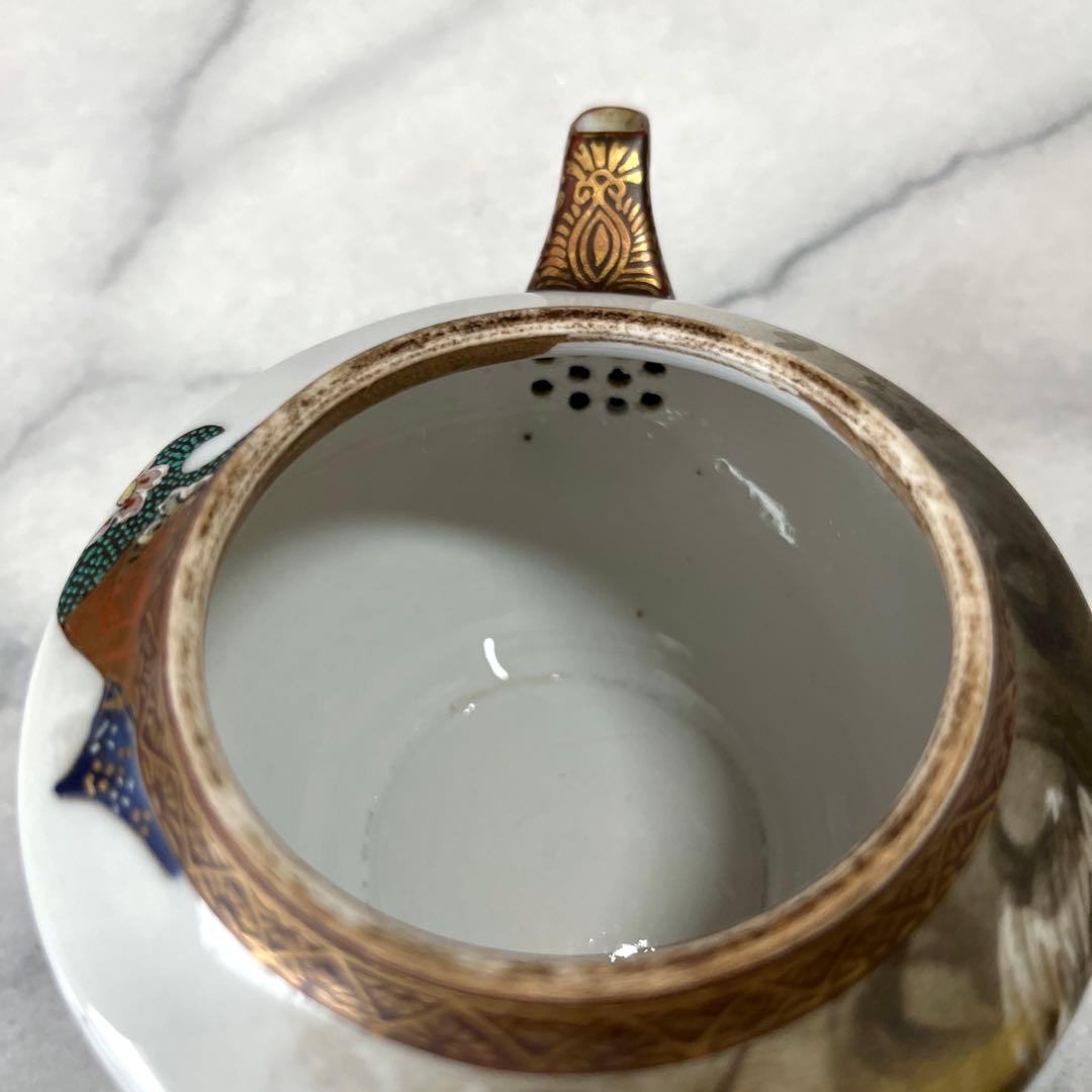 骨董／古美術品 九谷焼 青粒 玉峰画　富士 龍絵　茶器　急須