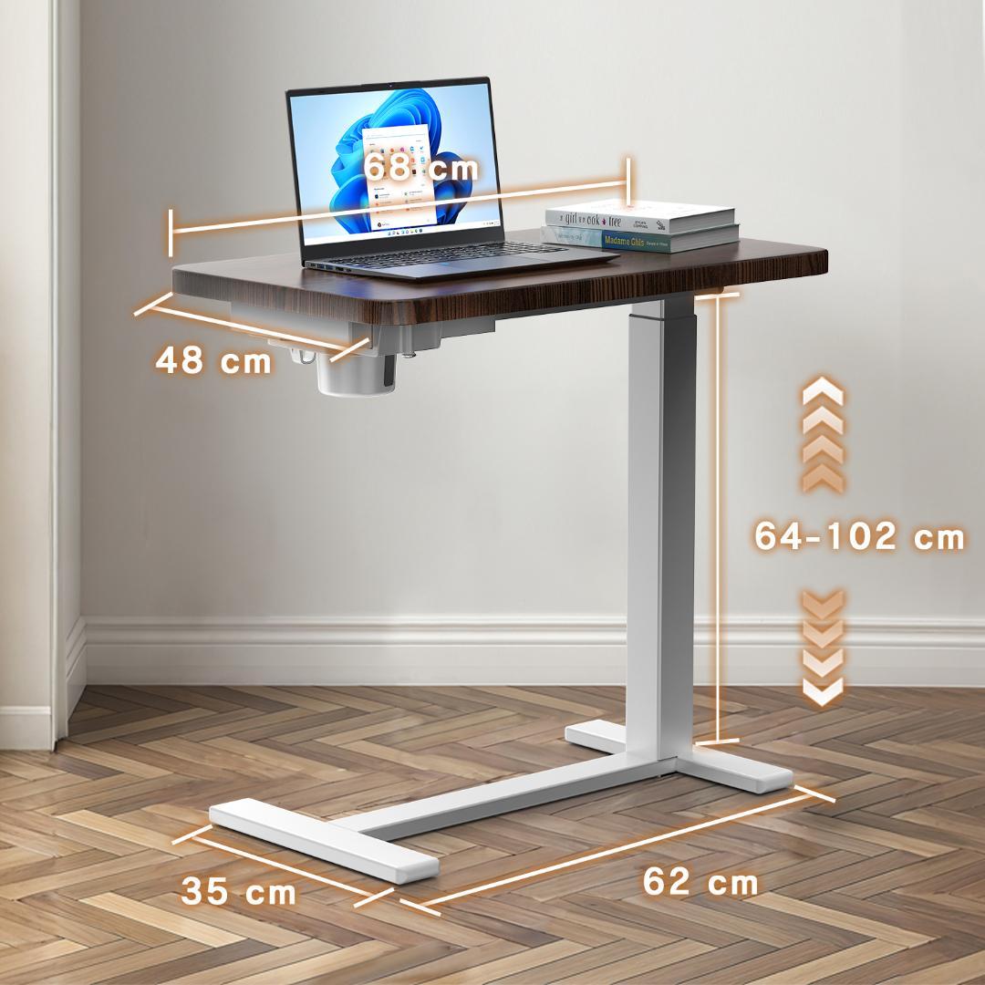 在宅勤務用 サイドテーブル 引き出し/カップホルダー付 気圧昇降ベッドテーブル