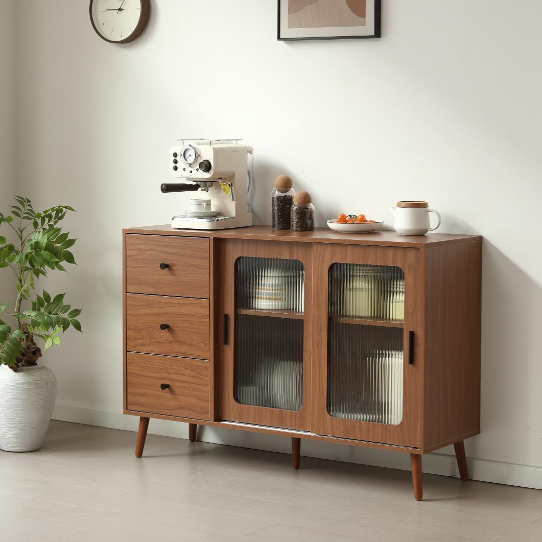新登場！ 北欧風キャビネット サイドボード 食器棚 キャビネットBROWN
