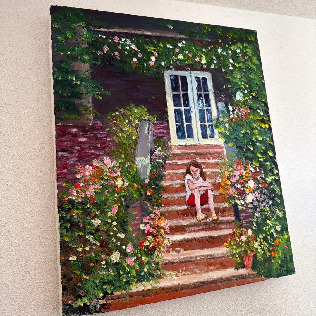 お留守番の少女(油絵キャンバス)