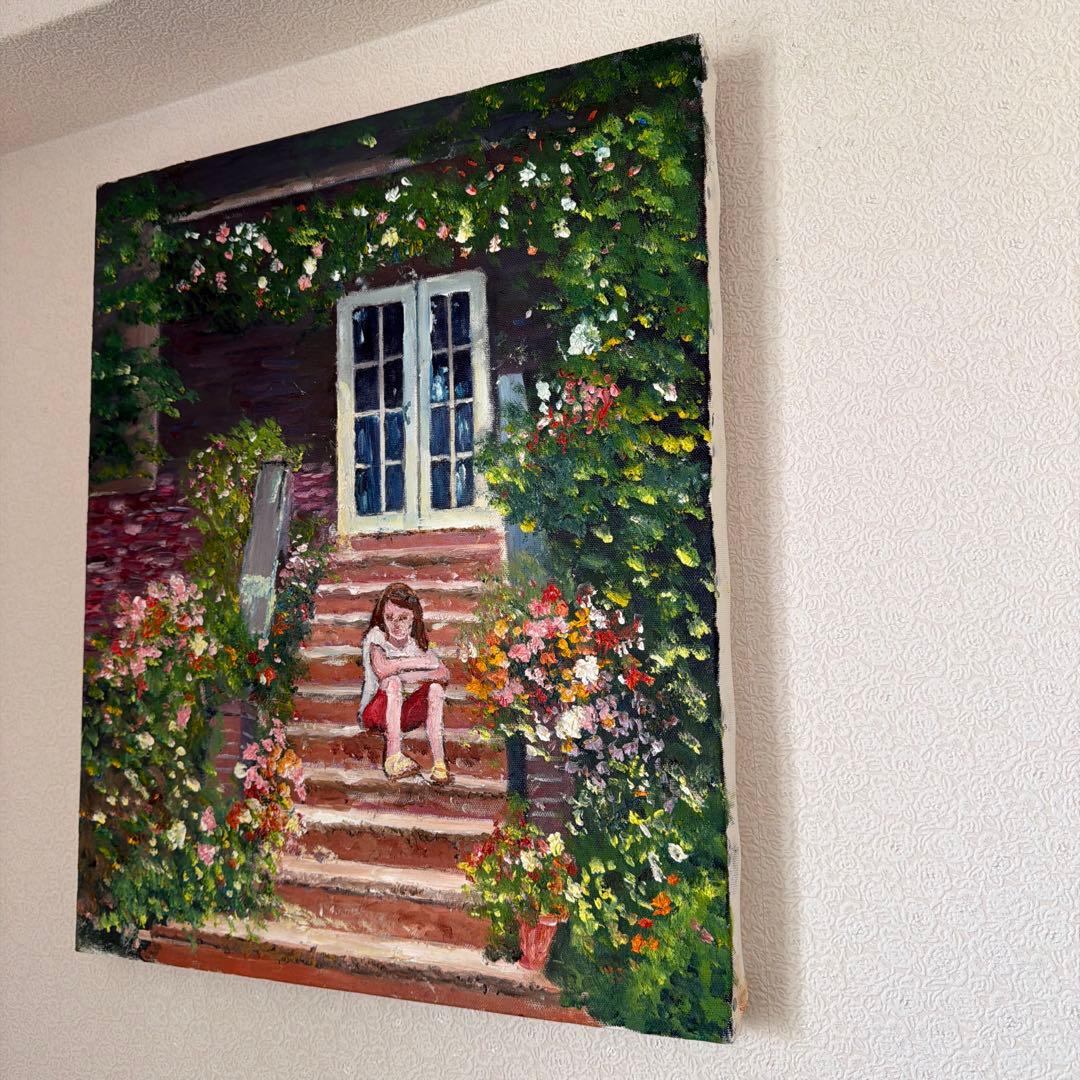 お留守番の少女(油絵キャンバス)