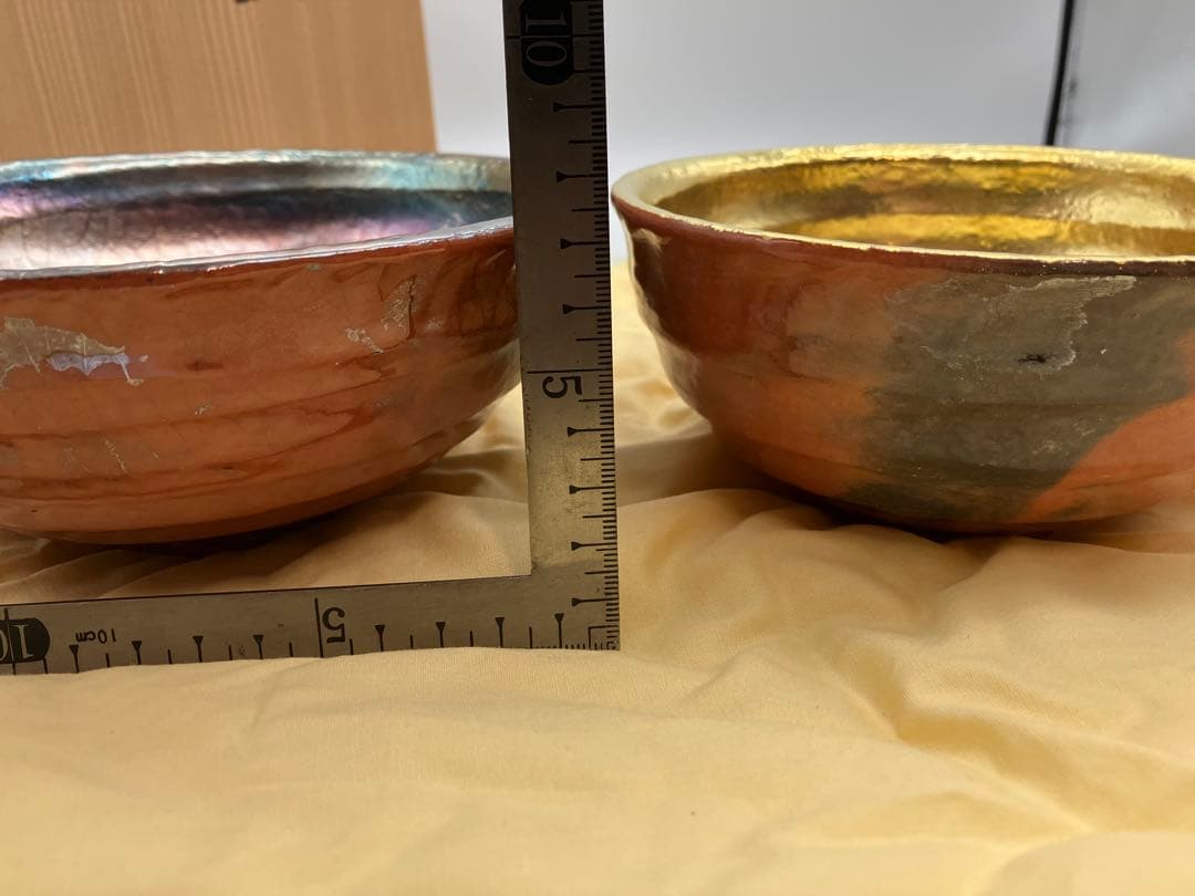 新品未使用　抹茶碗　七世和楽　金箔　島台茶碗　ペア茶碗 川崎和楽