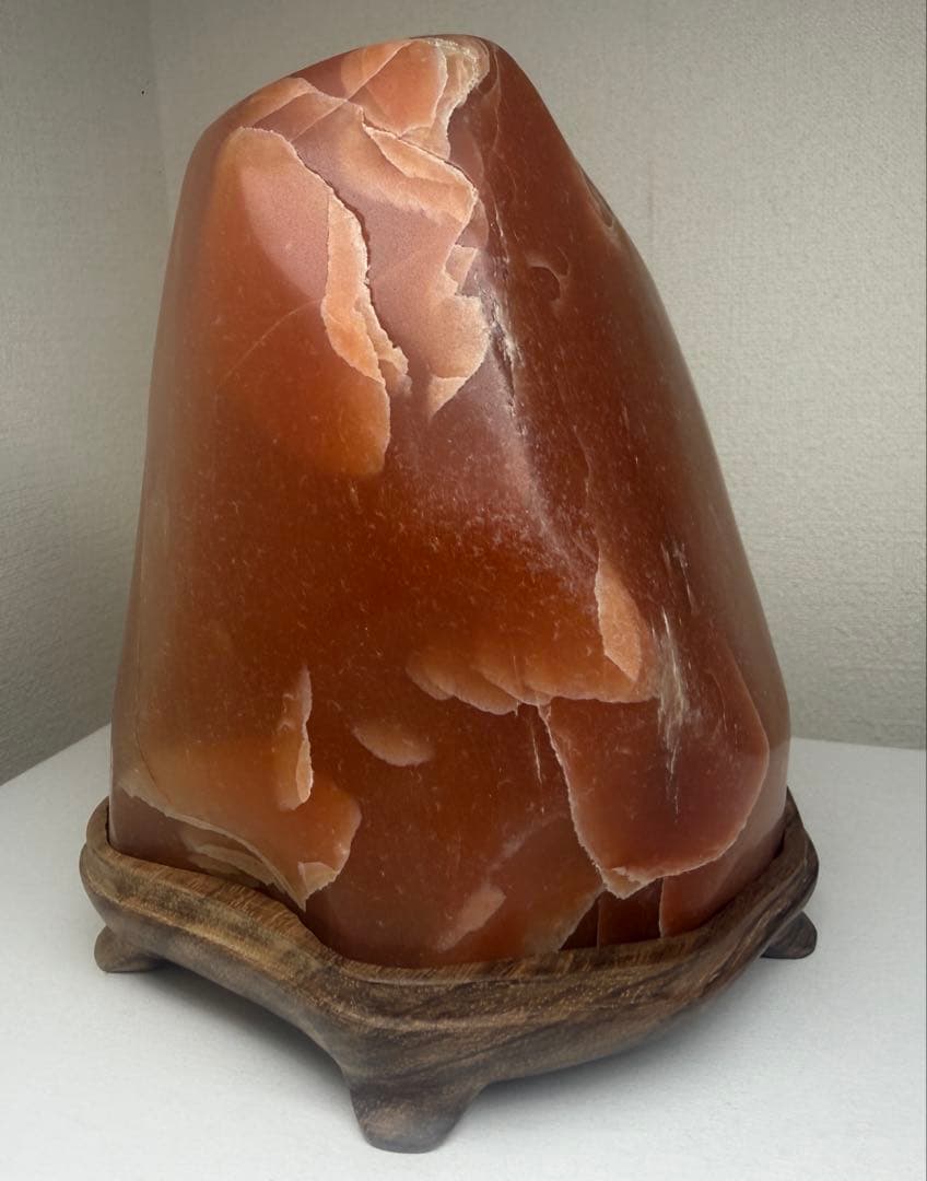 鑑賞石　オーストラリア　オレンジカルセドニー #2　 木製台座付き