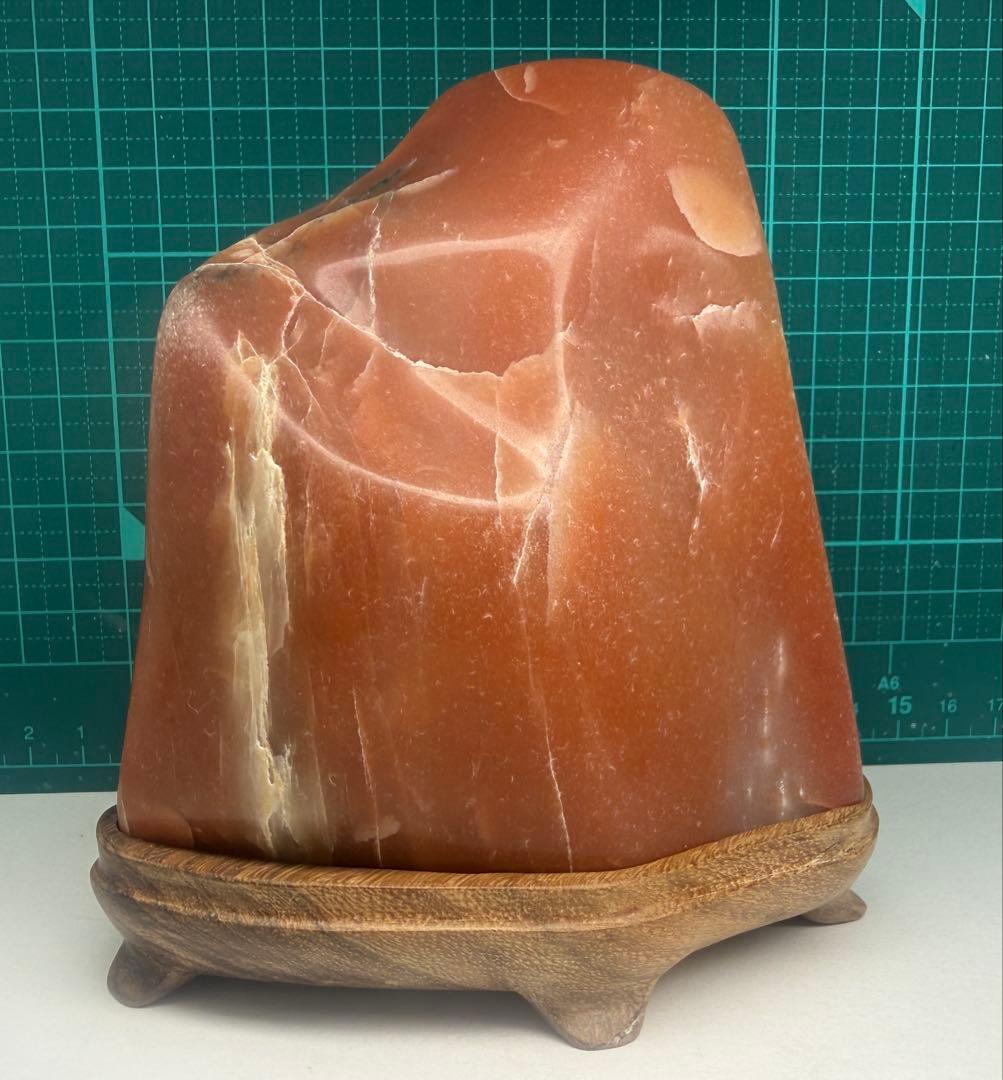 鑑賞石　オーストラリア　オレンジカルセドニー #2　 木製台座付き