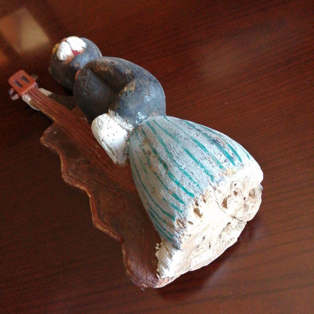 木彫りの猫　セロ弾きの猫　36.5cm