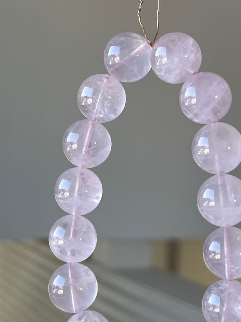 天然石ブレスレット☆ラベンダーピンクローズクォーツ１３ｍｍ☆上品なカラー！