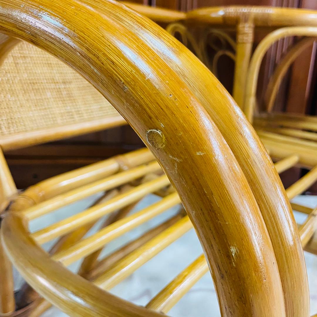 籐家具 サイドテーブル付き ラタンチェア レトロ