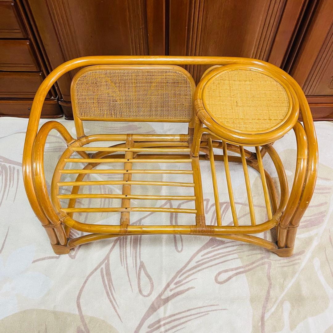 籐家具 サイドテーブル付き ラタンチェア レトロ