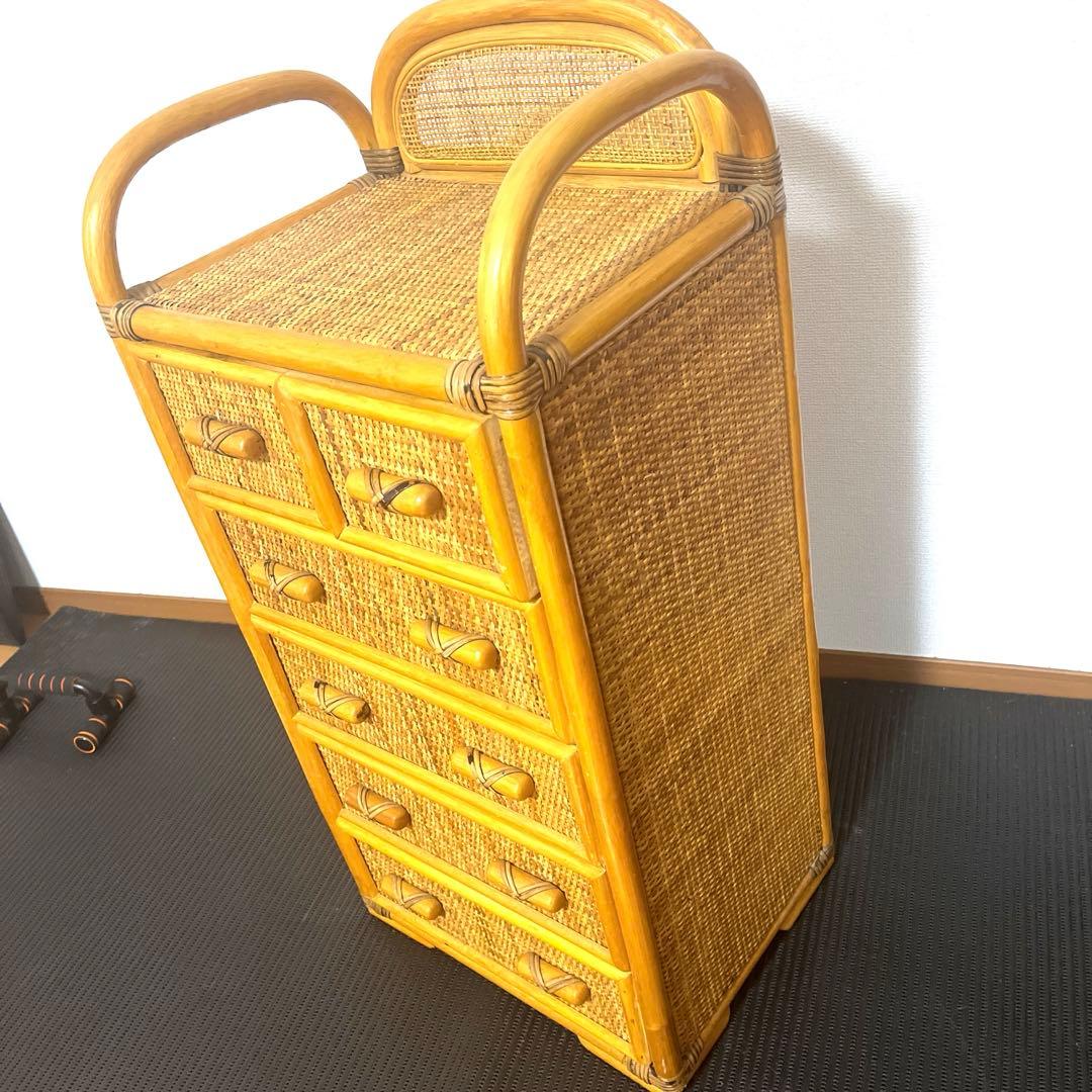 ラタン籐 5段チェスト 昭和レトロ アンティーク送料込