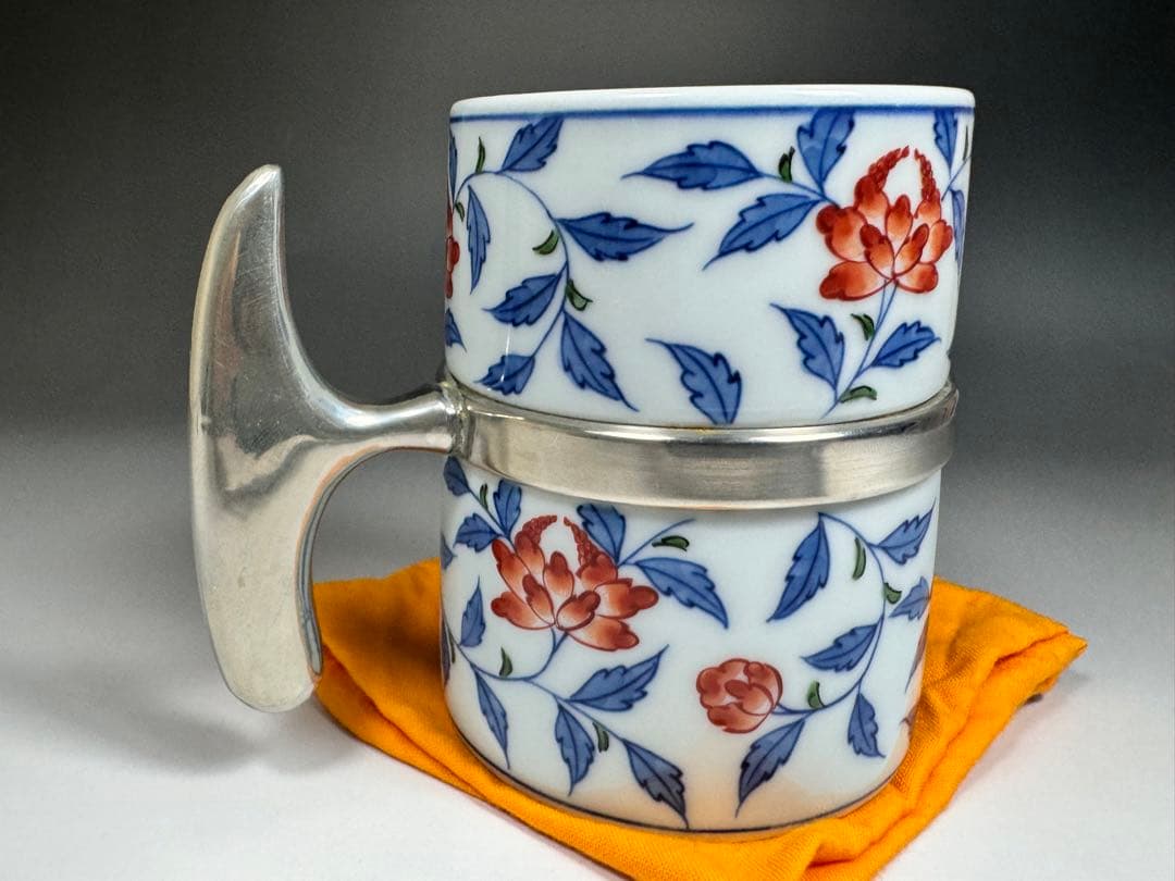 源右衛門窯 染錦花唐草 麦酒杯 共箱 黄布 源右衛門 是米木窯 有田焼 陶器